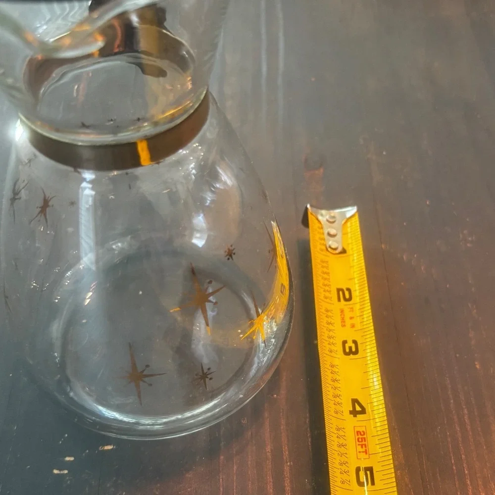 Vintage Pyrex Golden Starburst Coffee Carafe Glass Pitcher with Lid MCM Gold